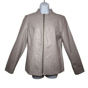 Dennis by Dennis Basso Women Jackets, Bone Grey Faux Leather Blazer, Sz XS